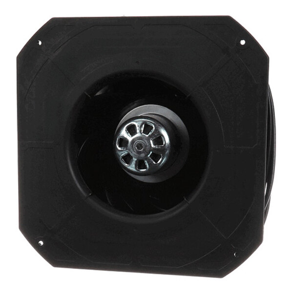 A square black fan unit with a central circular vent and visible fan blades inside.