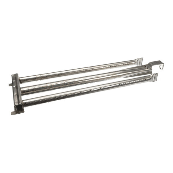 A metallic, rectangular burner component with two parallel tubes and serrated edges, likely used in a commercial appliance.