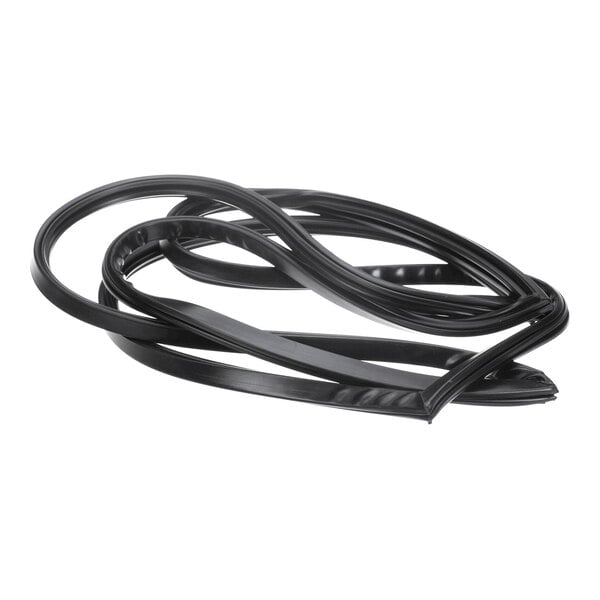 A coiled black rubber or vinyl-like gasket with a rectangular cross-section, designed for sealing purposes.