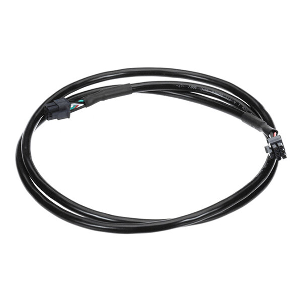 A black cable with connectors on both ends, coiled in a loop.