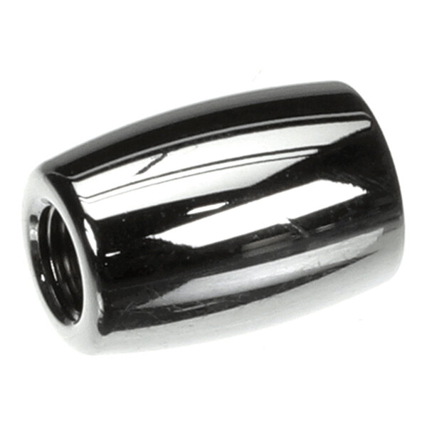 A shiny, cylindrical, chrome-colored metal piece with a threaded hole on one end.