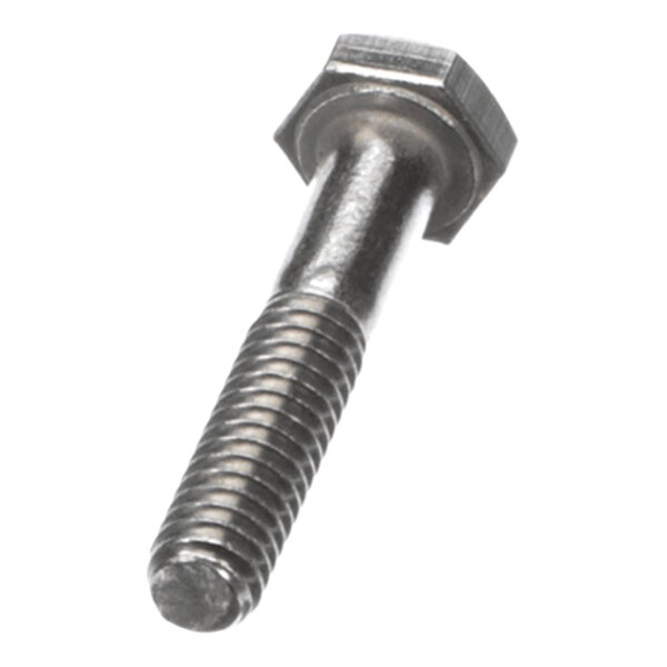 A metal hex head bolt with partial threading and a shiny finish.
