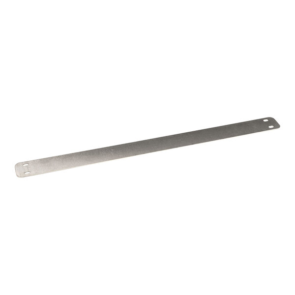 A long, flat metal strip with small rectangular cutouts at each end.
