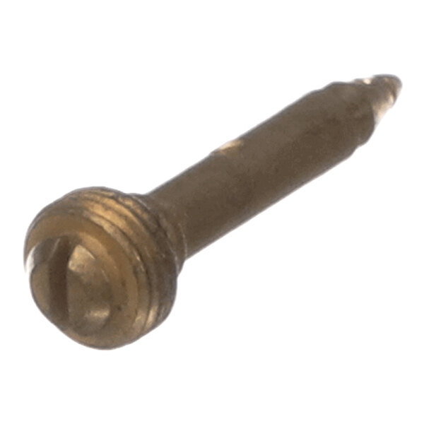 A small brass-colored metal nozzle with a slotted head and threaded section.