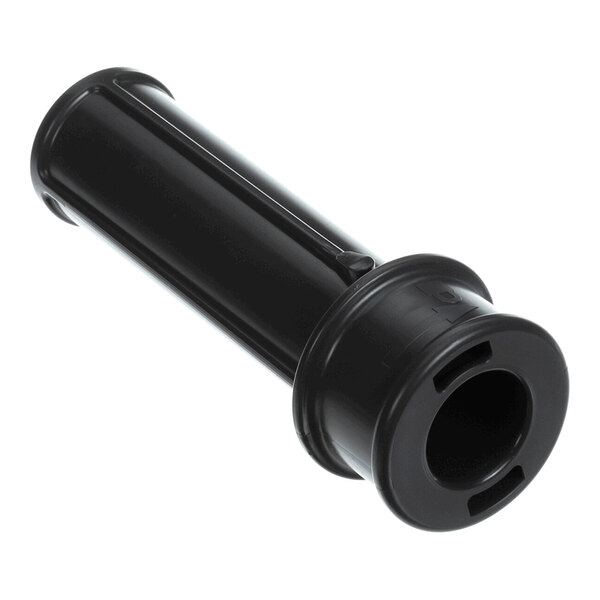 A black cylindrical plastic component with a flared end and several slots, photographed on a white background.