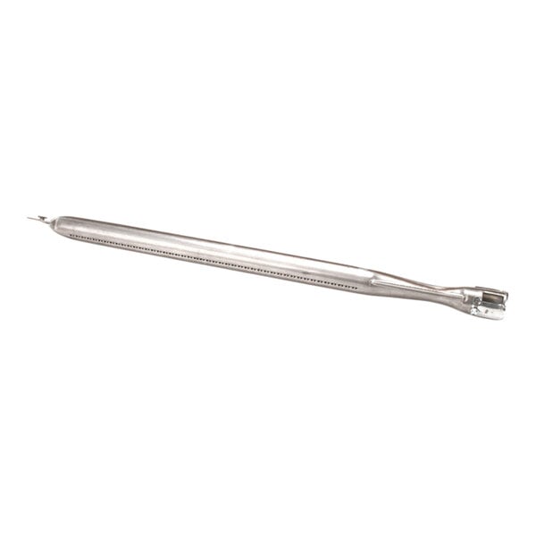 A long, metallic burner pin with a series of small holes along its length and a connector at one end.