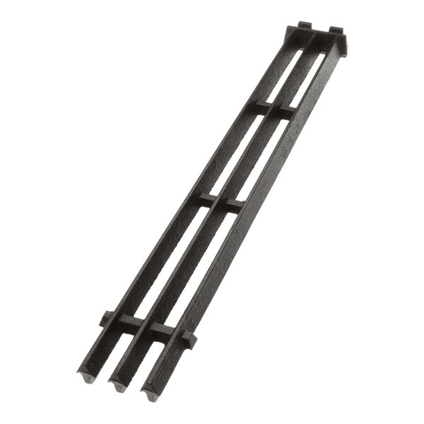 A black, rectangular, three-bar grate with evenly spaced cross supports.