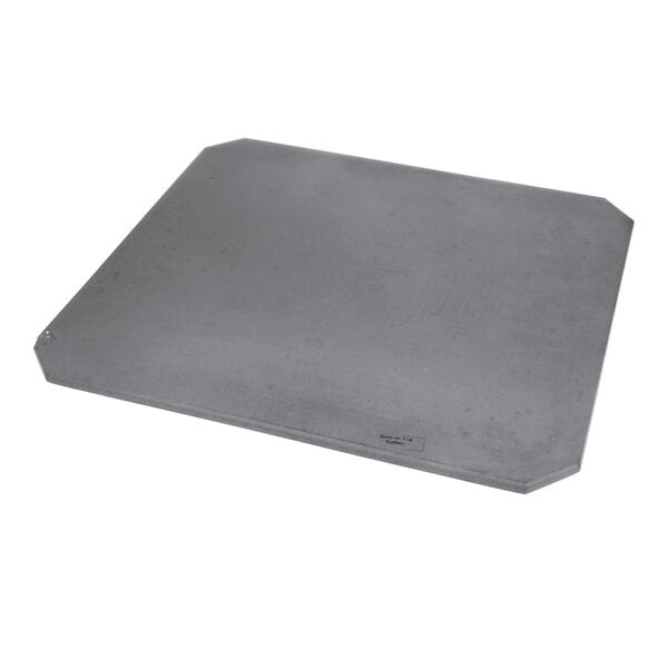 A rectangular, gray stone slab with beveled corners and a smooth surface, likely intended for use in an oven.