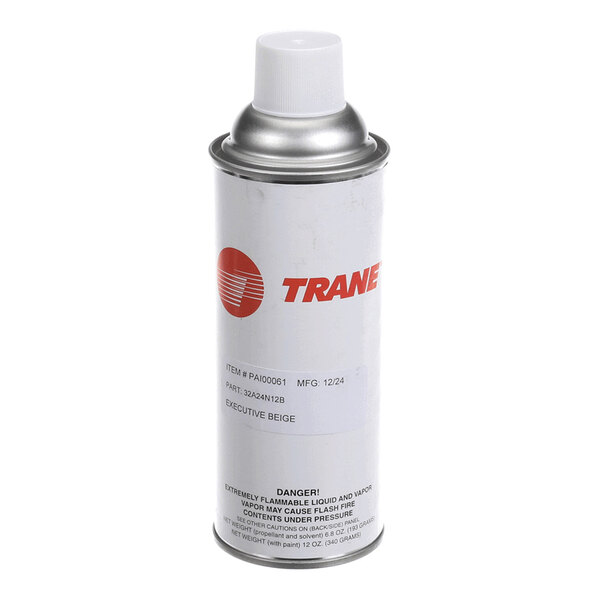 A white spray paint can with a red logo and text, labeled 'Trane' and 'Executive Beige.'