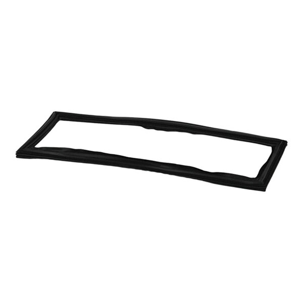 A rectangular black rubber-like gasket with a hollow center, shown lying flat on a white background.