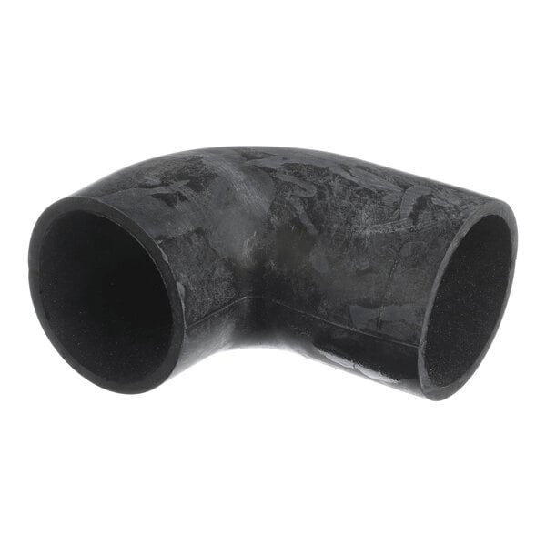 A black, 90-degree elbow pipe fitting with a matte finish.