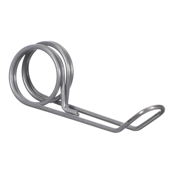 A metal wire formed into a coiled spring with an extended arm and a looped end.