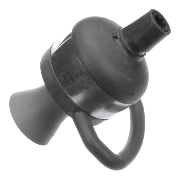A black plastic component with a handle, a conical base, and a nozzle-like top.