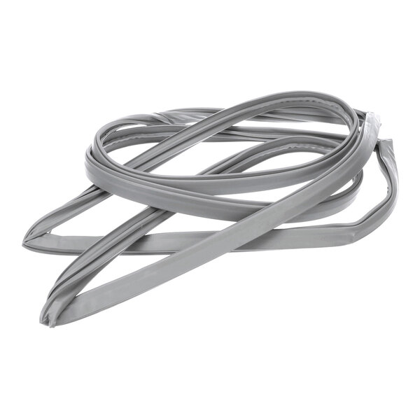 A coiled, gray rubber or vinyl-like gasket with a rectangular cross-section, shown against a white background.