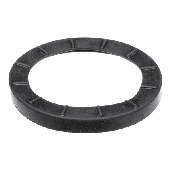 A black, circular rubber gasket with a wide outer ring and evenly spaced raised ridges on its surface.