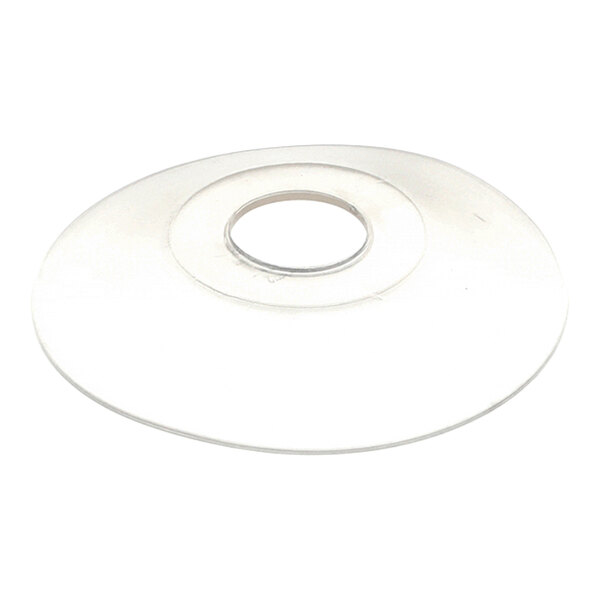 A transparent, circular plastic disc with a central hole.