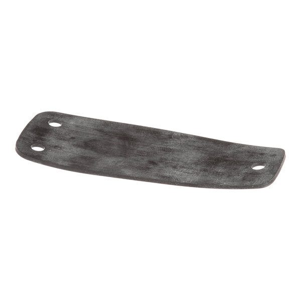 A flat, rectangular black rubber piece with four holes, one near each corner.