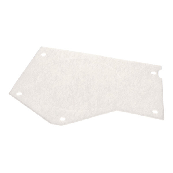 A white, irregularly shaped flat gasket with four holes, likely made of a fibrous or felt-like material.