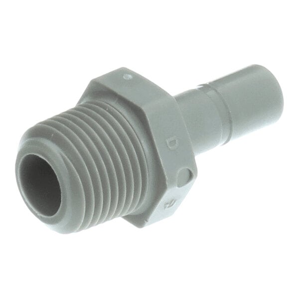 A gray plastic adapter with a threaded end and a smooth cylindrical stem.