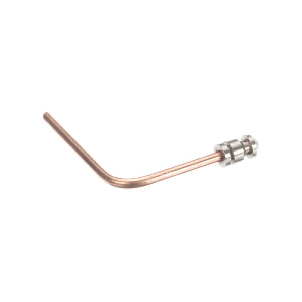 A bent copper tube with a metallic fitting on one end, likely part of a mechanical or gas assembly.
