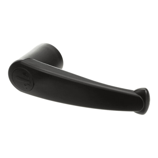 A black, curved handle with a rounded end and a cylindrical base, photographed against a white background.