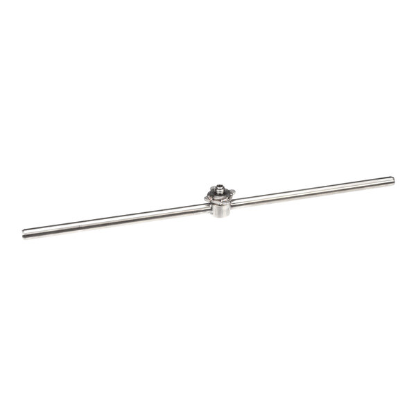A metal rod with a central cylindrical component and a small threaded fitting on top, likely part of a mechanical or plumbing assembly.