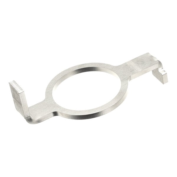 A metallic ring-shaped tool with two protruding angled tabs on opposite sides.