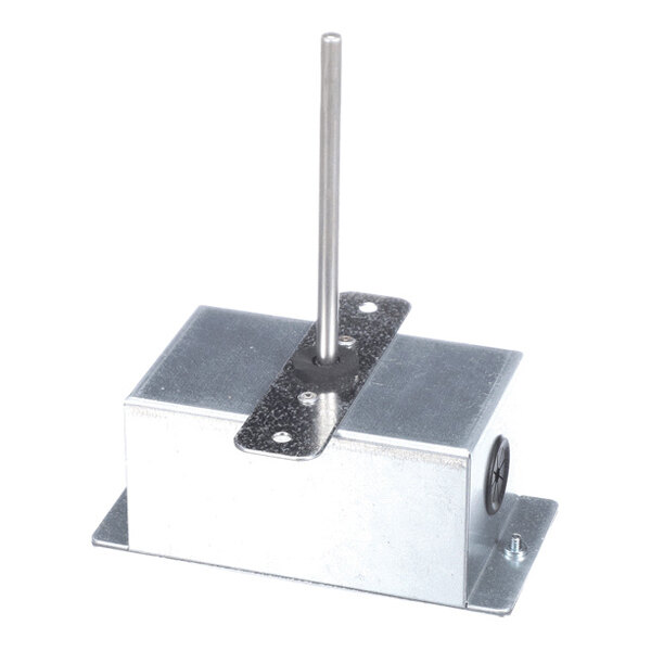 A metal box with a vertical metal rod protruding from the top, likely a sensor or probe device.