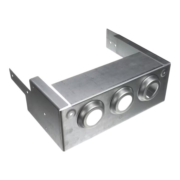 A metal bracket with three circular openings and mounting flanges on each side.