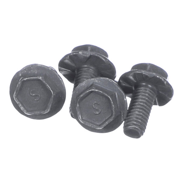 Three black hex-head screws with partially threaded shafts and integrated washers are shown on a white background.