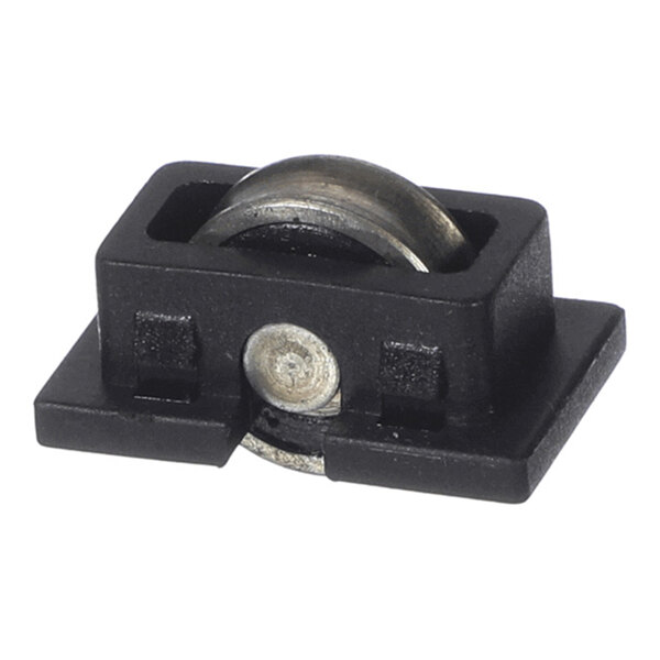 A small black rectangular component with a central metal roller housed in a plastic frame.