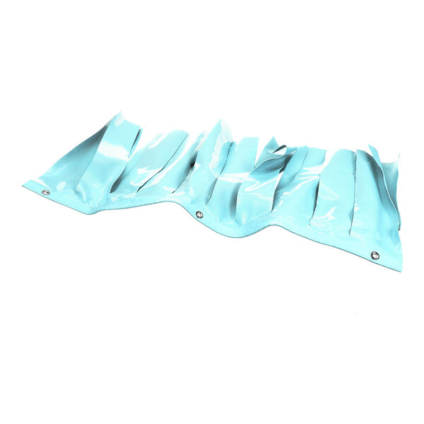 A light blue, flexible sheet with multiple vertical slits and metal-reinforced eyelets along the edge, laid flat on a white background.