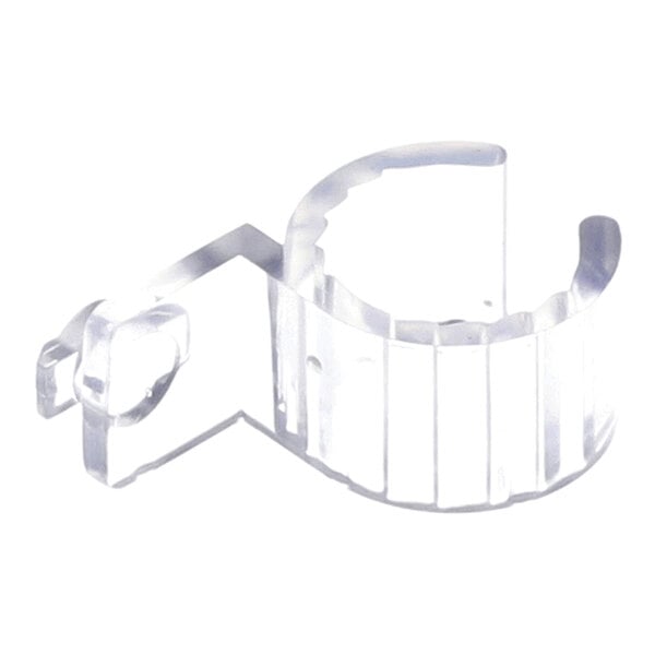 A translucent plastic clip with a circular opening and a flat mounting section.