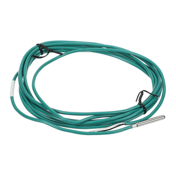 A coiled green cable with a metallic cylindrical sensor at one end.