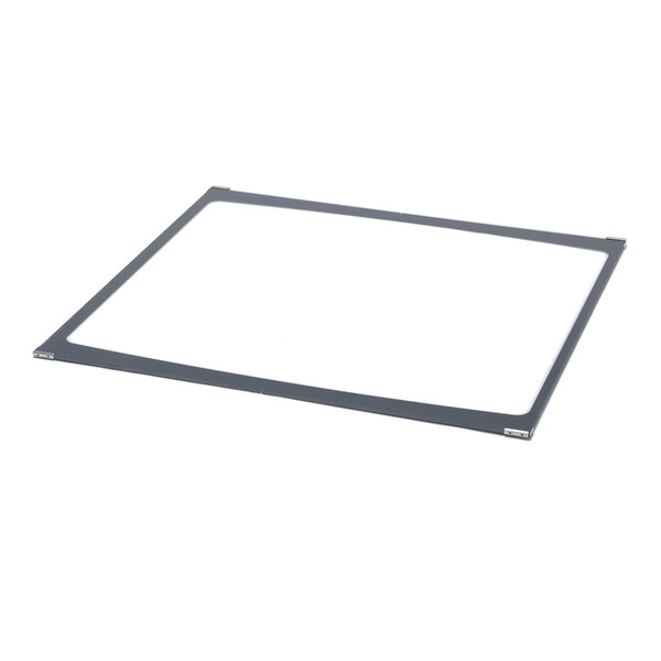 A rectangular, thin, black frame with an open center, lying flat on a white surface.
