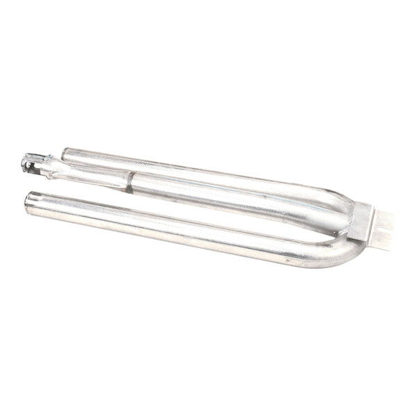 A metallic U-shaped tube with a flat mounting bracket on one end, likely a burner component.