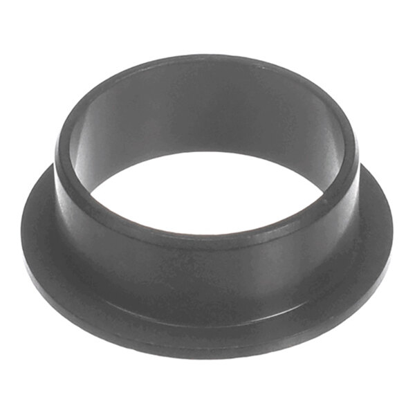 A black, cylindrical, flanged bearing with a smooth surface, viewed from an angle.