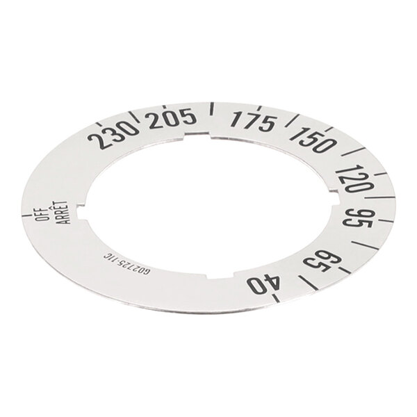 A circular metal dial insert with temperature markings ranging from 40 to 230 and an 'OFF' label.