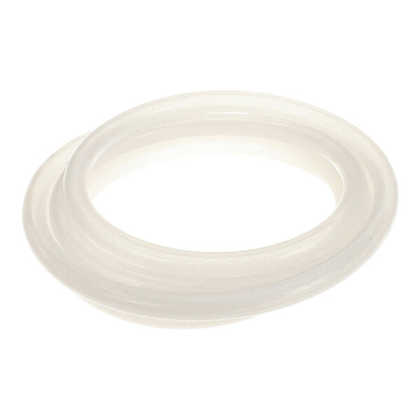 A coiled, transparent flexible hose with a smooth surface.