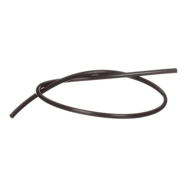 A coiled length of thin, black tubing with a smooth surface, shown against a white background.