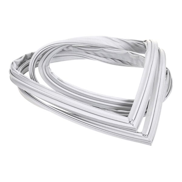 A coiled, light gray rubber or plastic gasket with a magnetic strip, designed for sealing doors.
