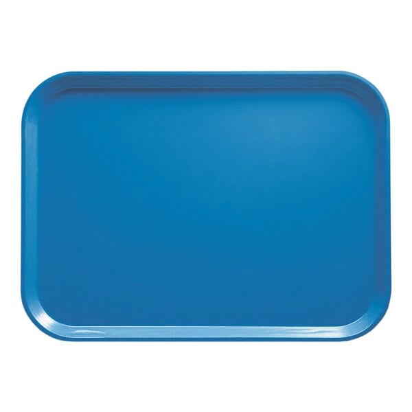 A rectangular blue Cambro tray with a white border.