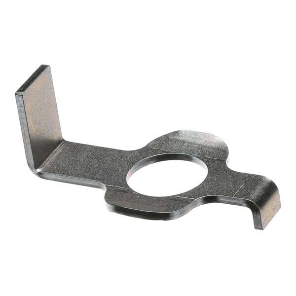 A flat, metallic tool with a central circular hole and two bent ends, designed for mechanical use.