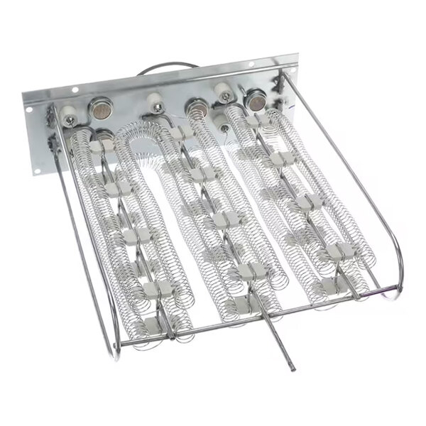 A metal assembly with multiple coiled heating elements mounted on a rectangular plate.