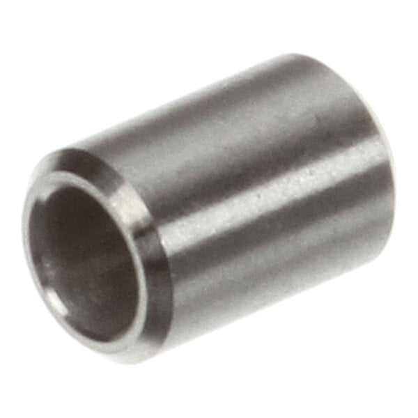 A cylindrical metallic spacer with a hollow center and smooth finish.