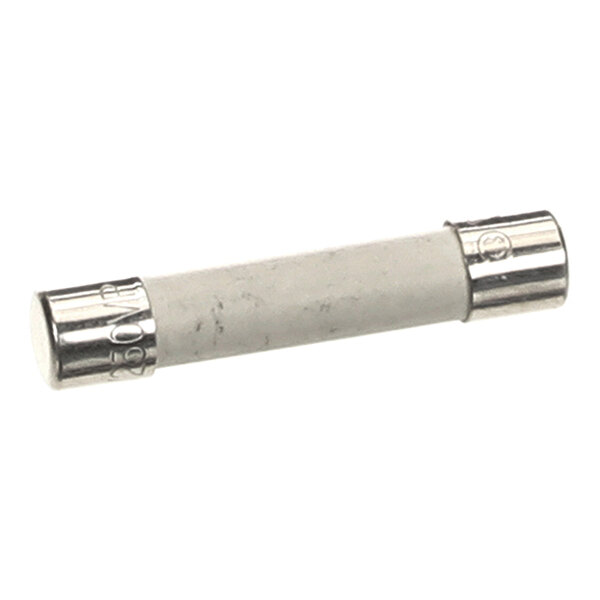 A cylindrical fuse with metal caps on both ends and a white ceramic body.