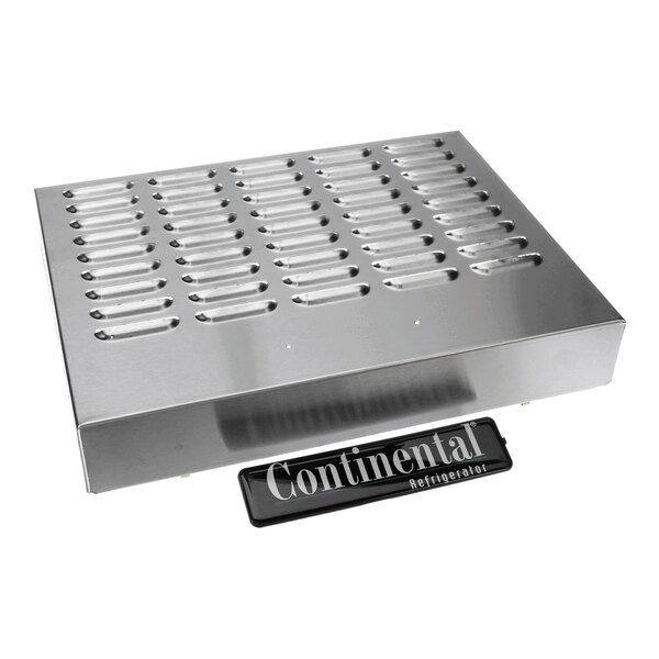 A rectangular metallic vented grill with horizontal slits and a separate nameplate labeled 'Continental Refrigerator.'