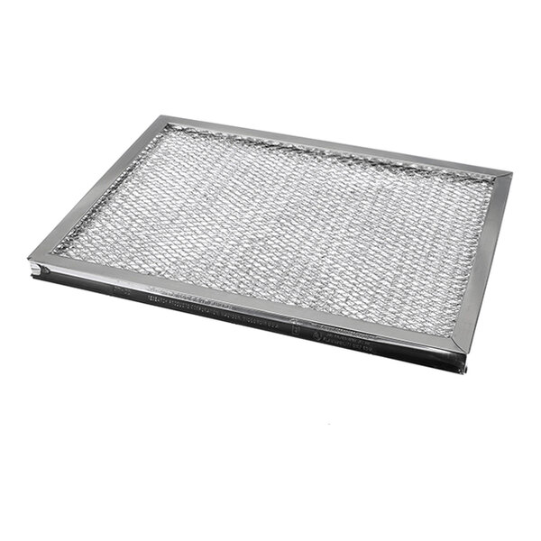 A rectangular metal mesh filter with a sturdy frame, shown lying flat on a white background.