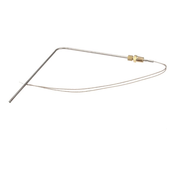 A metal probe with a 90-degree bend, attached to a thin wire and a brass connector.