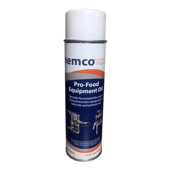 A can of Nemco Pro-Food Equipment Oil with a white cap and blue label, designed for lubricating food equipment.